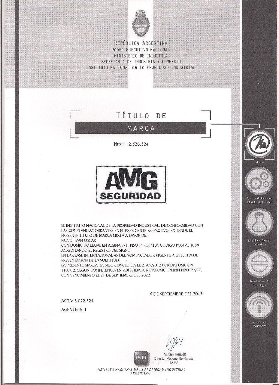 AMG Seguridad — marca registrada y empresa homologada en Villa María